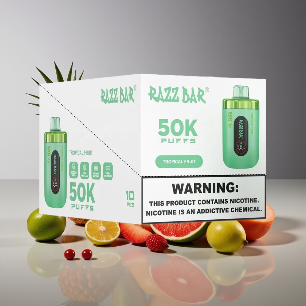 Razz Bar 50K Puffs 10 Ohm Mesh 650mAh Type-C 2 Nic Tropical Fruit Disposable Vape