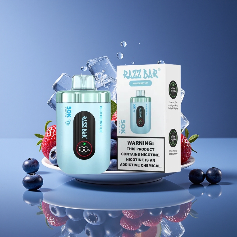 Razz Bar 50K Puffs 10 Ohm Mesh 650mAh Type-C Disposable Vape Blueberry Ice