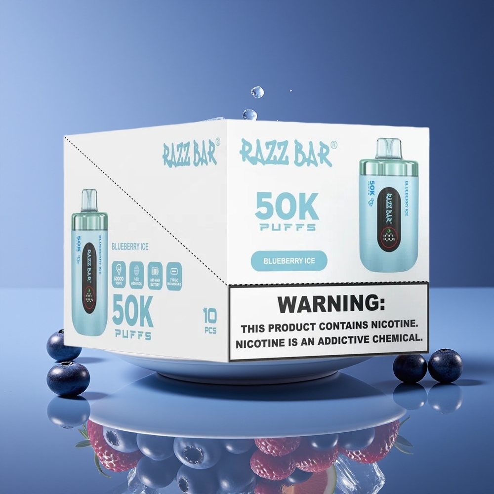 Razz Bar 50K Puffs 10 Ohm Mesh 650mAh Type-C Disposable Vape Blueberry Ice