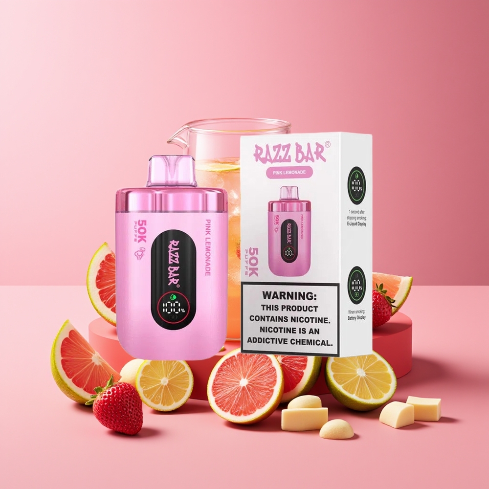 Razz Bar 50K Puffs 10 Ohm Mesh 650mAh Type-C Disposable Vape Pink Lemonade