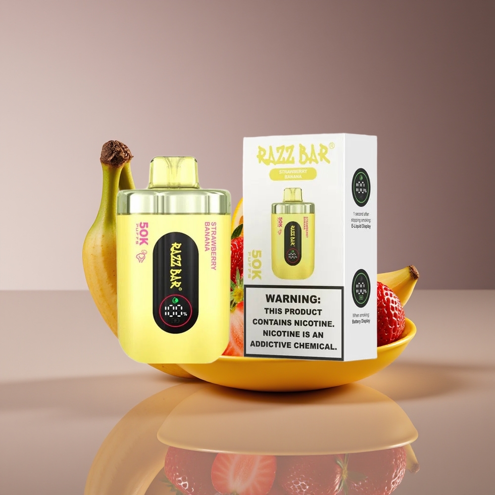 Razz Bar 50K Puffs 10 Ohm Mesh 650mAh Type-C Disposable Vape Strawberry Banana