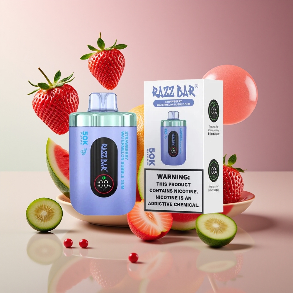 Razz Bar 50K Puffs 10 Ohm Mesh 650mAh Type-C Disposable Vape Strawberry Watermelon Bubble Gum