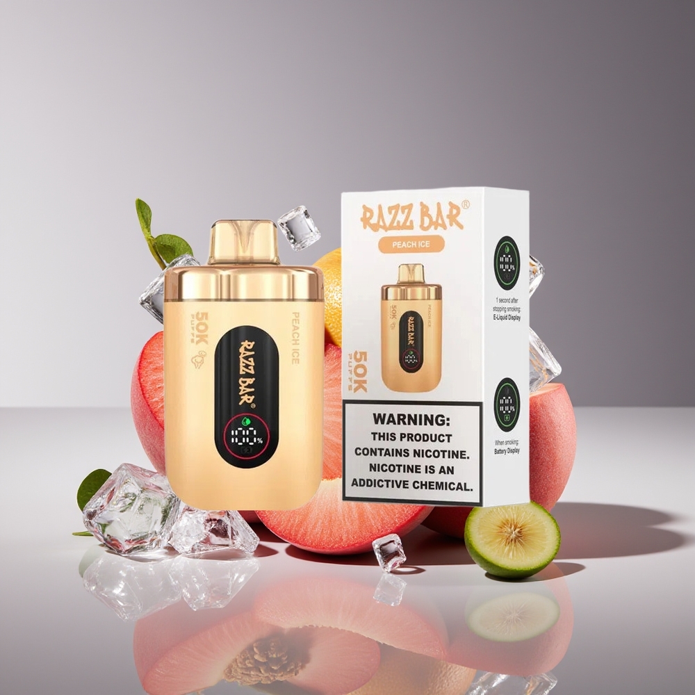 Razz Bar 50K Puffs 10 Ohm Mesh 650mAh Type-C Peach Ice Disposable Vape