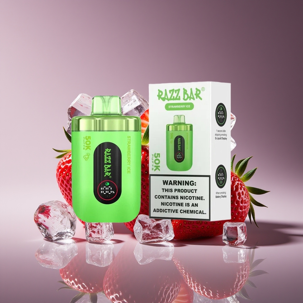 Razz Bar 50K Puffs 10 Ohm Mesh 650mAh Type-C Strawberry Ice Disposable Vape