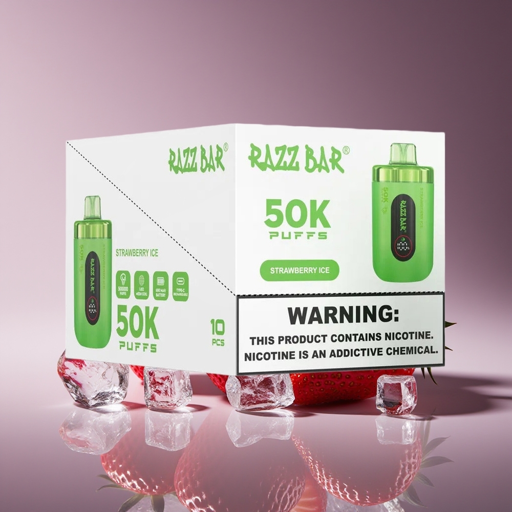 Razz Bar 50K Puffs 10 Ohm Mesh 650mAh Type-C Strawberry Ice Disposable Vape