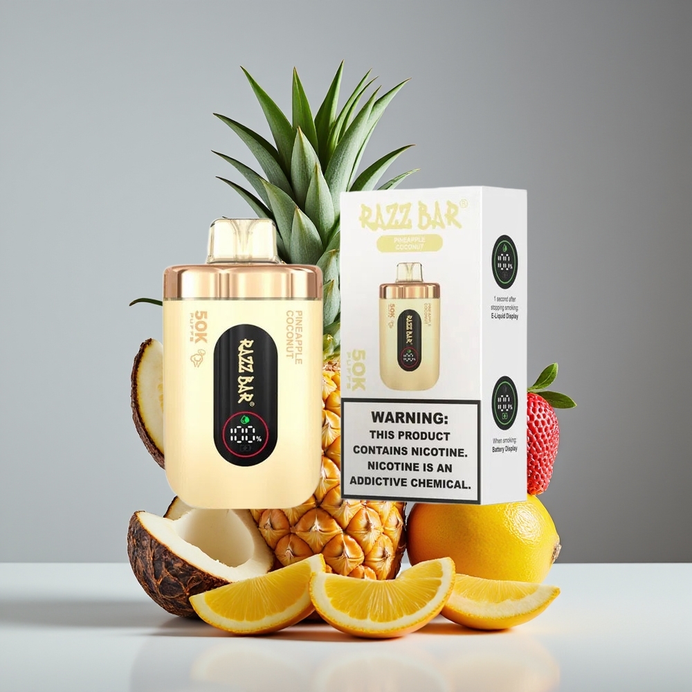 Razz Bar 50K Puffs Disposable Vape Pineapple Coconut with 10 Ohm Mesh Coil  Type-C Rechargeable