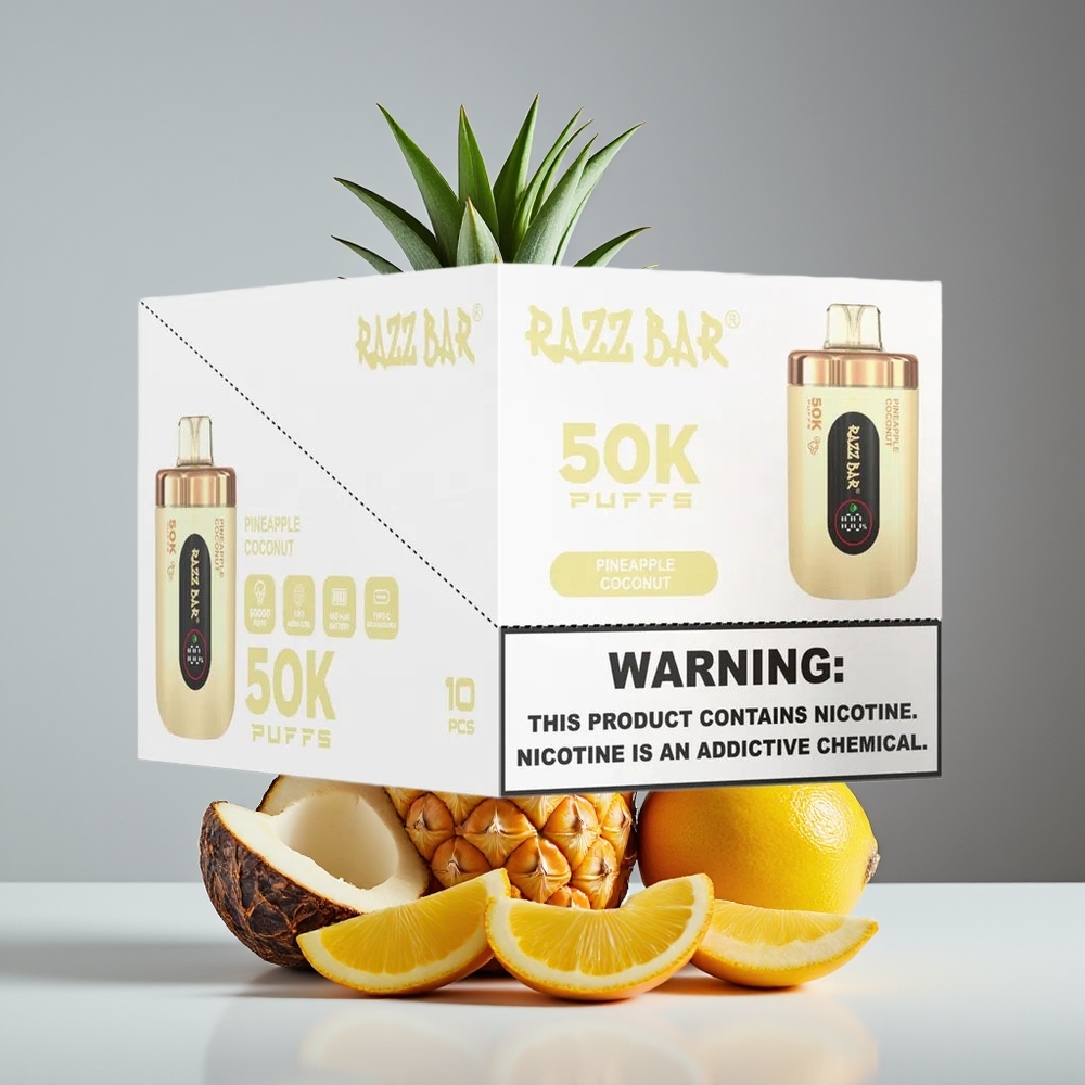Razz Bar 50K Puffs Disposable Vape Pineapple Coconut with 10 Ohm Mesh Coil  Type-C Rechargeable