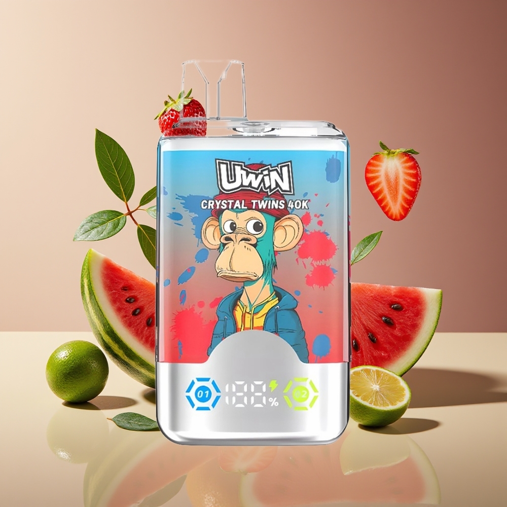 Uwin Crystal Twins 40000 Puffs 32ml Strawberry Watermelon Lemon Lime Dual Flavor Mesh Rechargeable