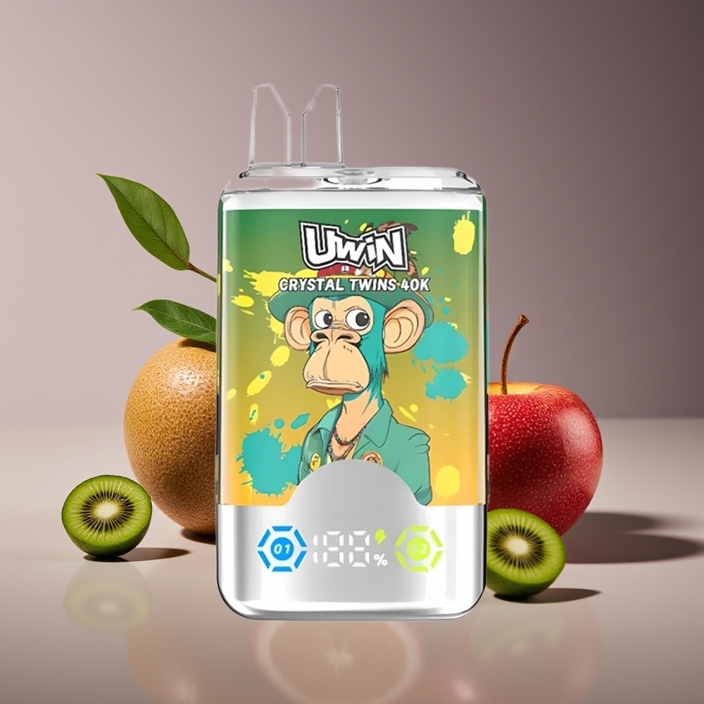 Uwin Crystal Twins 40000 Puffs Disposable Vape Kiwi Passion Fruit Guava Two Apple Rechargeable 32ml Type-C 850mAh Mesh 06 Ohm