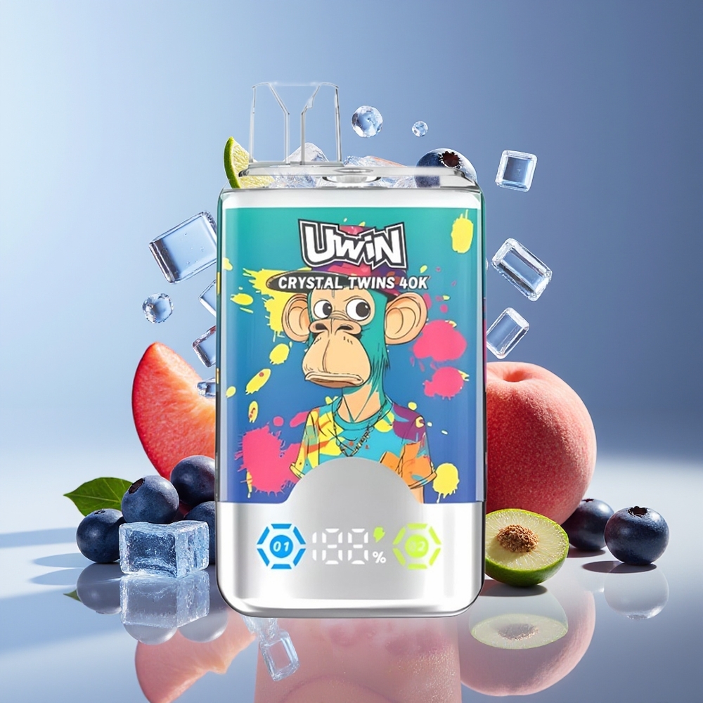 Uwin Crystal Twins 40000 Puffs Dual Flavor 32ml Rechargeable Disposable Vape Blueberry Ice Peach Ice