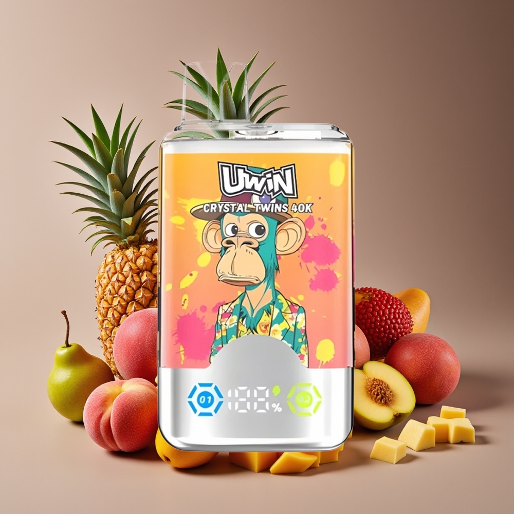 Uwin Crystal Twins 40000 Puffs Dual Flavor Mesh 06Ω Peach Mango Pineapple Red Bull