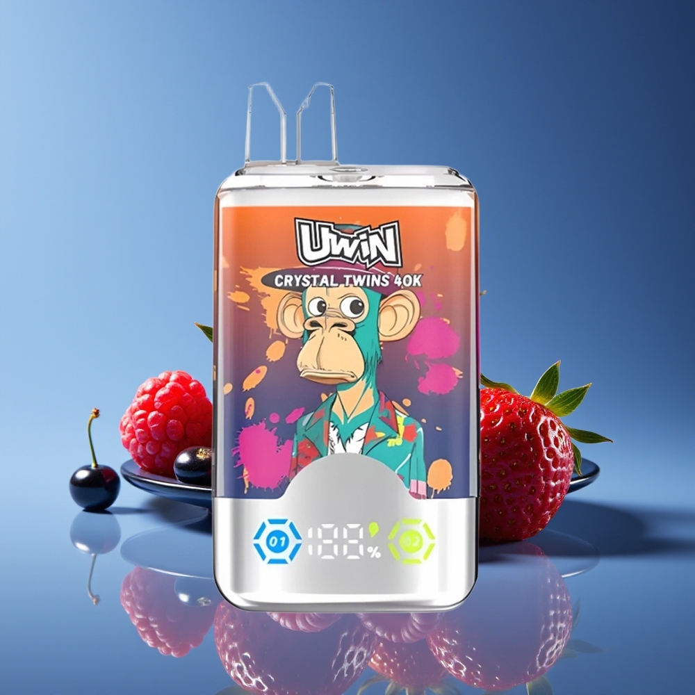 Uwin Crystal Twins 40000 Puffs Dual Flavor Rechargeable 32ml Strawberry Raspberry Cherry Mr Blue