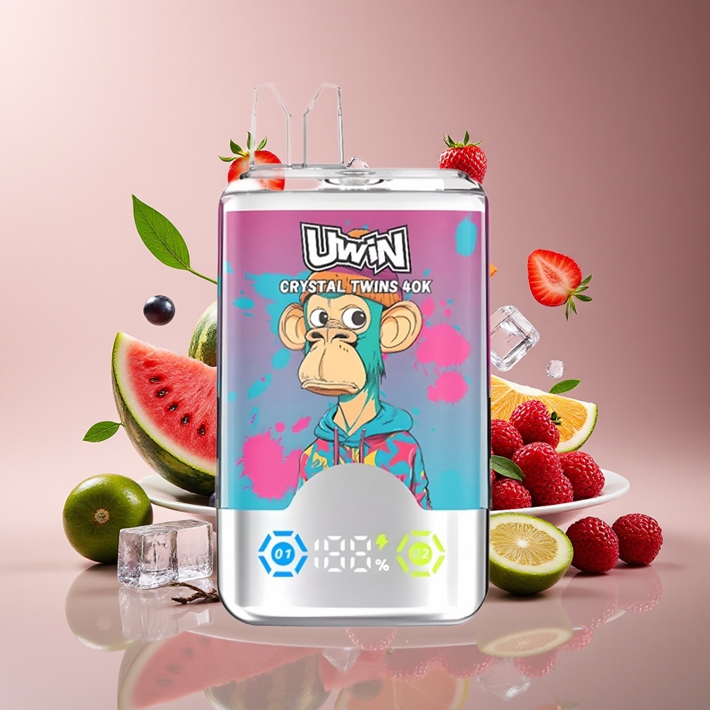 Uwin Crystal Twins 40000 Puffs Dual Flavor Rechargeable Disposable Vape Watermelon Ice Mixed Berries