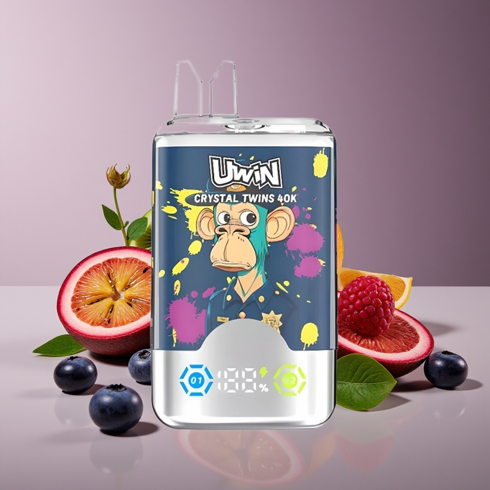 Uwin Crystal Twins 40000 Puffs Rechargeable Mesh 06Ω Dual Flavor Kiwi Passion Guava Blueberry Raspberry