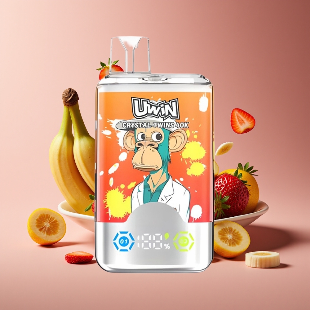Uwin Crystal Twins 40000 Puffs Strawberry Banana 32ml 06ohm Rechargeable Type-C