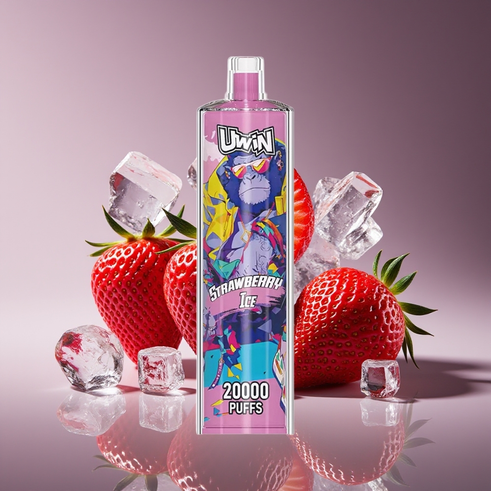 Uwin Shisha Hookah Crystal 20000 Puffs Strawberry Ice Rechargeable Mesh Coil Type-C 22ml DTL