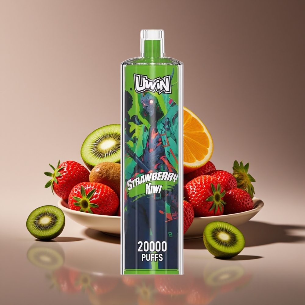 Uwin Shisha Hookah Crystal 20000 Puffs Strawberry Kiwi Rechargeable Mesh Coil Type-C DTL 22ml