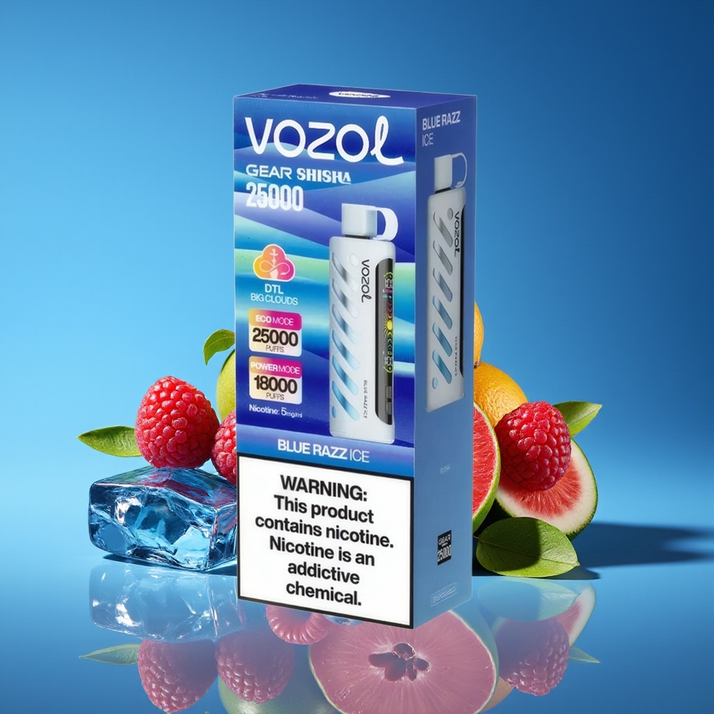 VOZOL Gear Shisha 25000 Puffs Dual Mesh 1000mAh Blue Razz Ice Disposable Vape