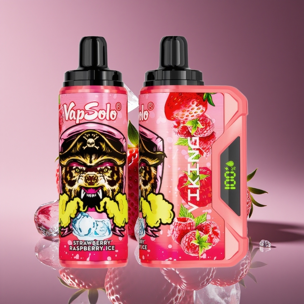 VapSolo VIKING 12000 Puffs 22mL Type-C LED Strawberry Raspberry Ice Disposable Vape