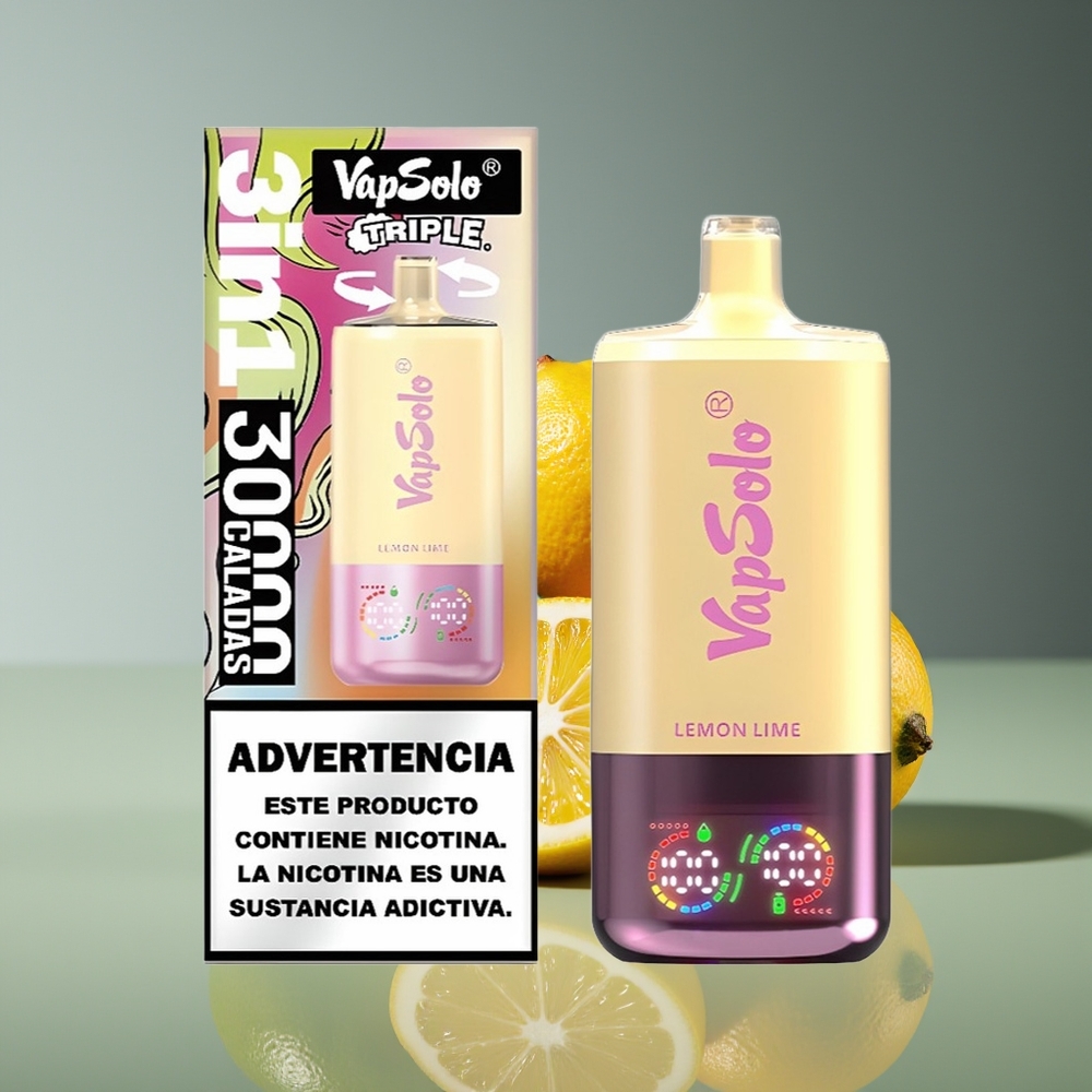 Vapsolo Triple 30000 Puffs 40ml 3-Tank Type-C Disposable Vape Lemon Lime