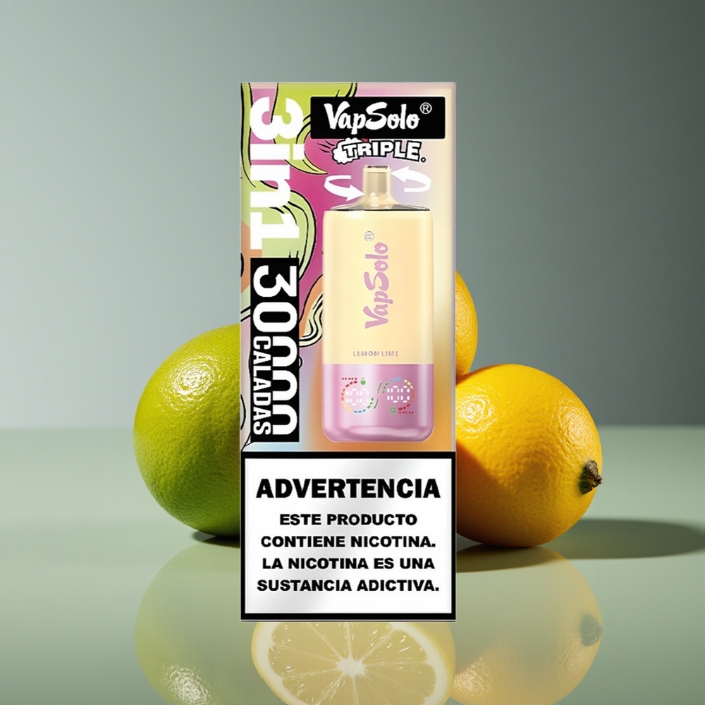 Vapsolo Triple 30000 Puffs 40ml 3-Tank Type-C Disposable Vape Lemon Lime