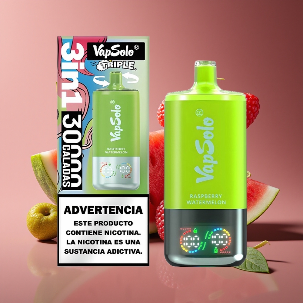 Vapsolo Triple 30000 Puffs 40ml 3-Tank Type-C Disposable Vape Raspberry Watermelon