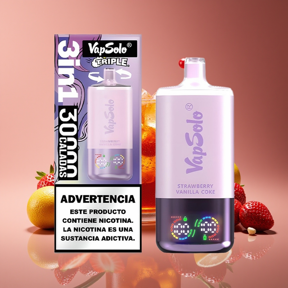 Vapsolo Triple 30000 Puffs 40ml 3-Tank Type-C Strawberry Vanilla Coke Disposable Vape
