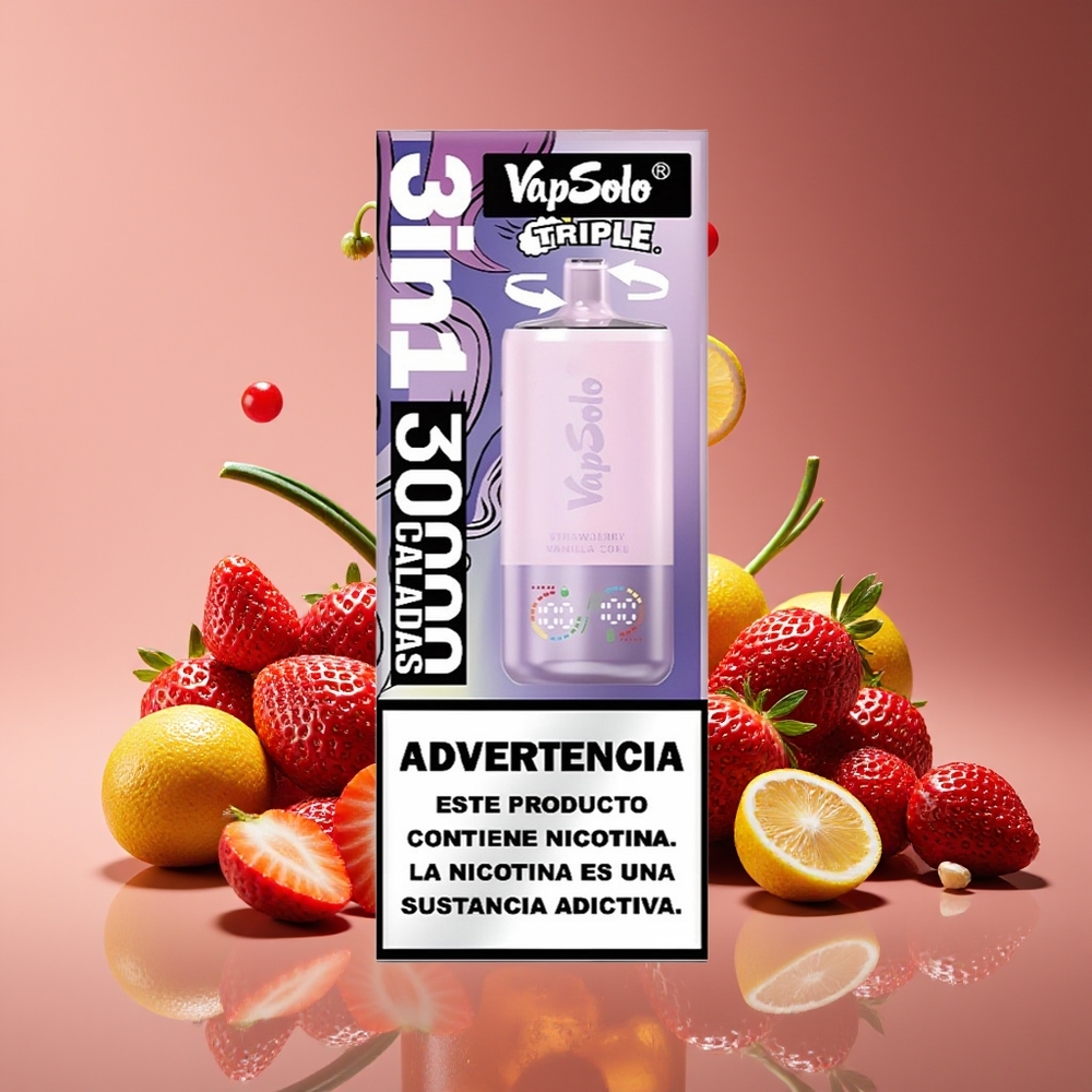 Vapsolo Triple 30000 Puffs 40ml 3-Tank Type-C Strawberry Vanilla Coke Disposable Vape