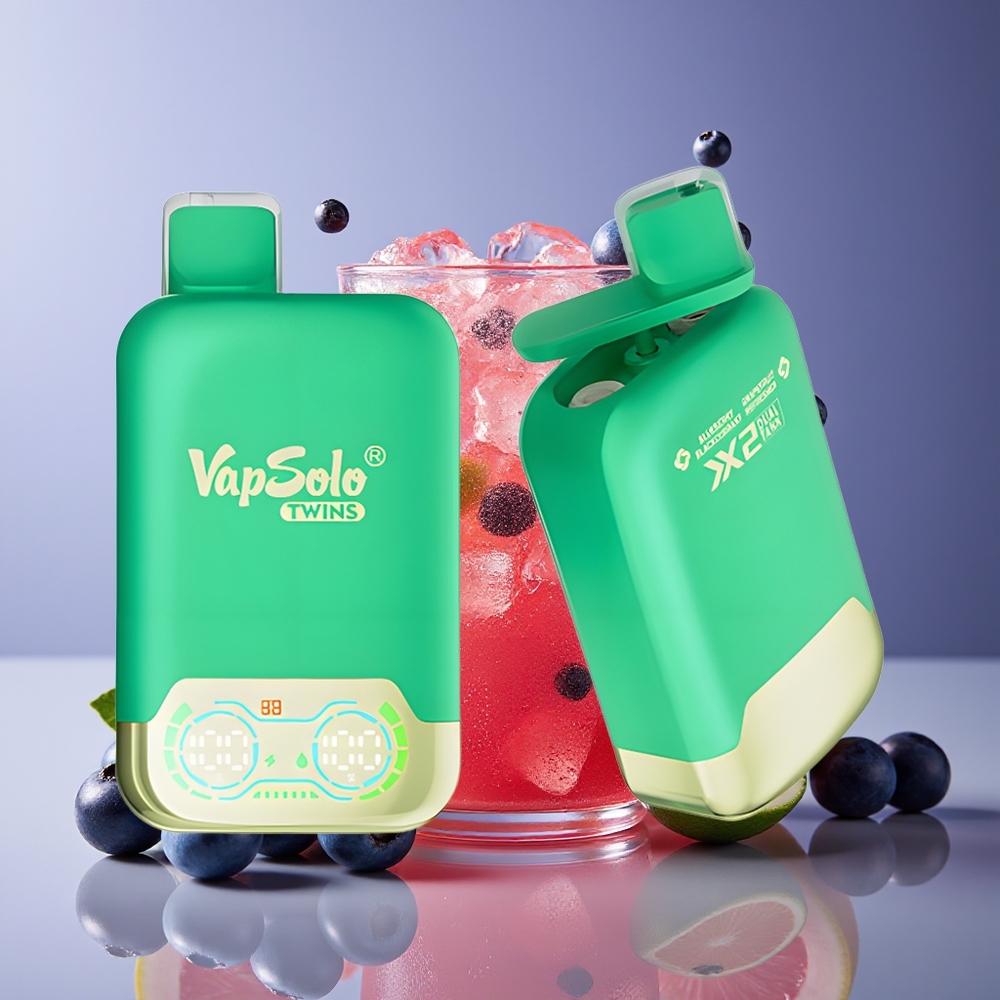 Vapsolo Twins 20000 Puffs 40ml Dual Tank Blueberry Blackcurrant  Grapefruit Type-C