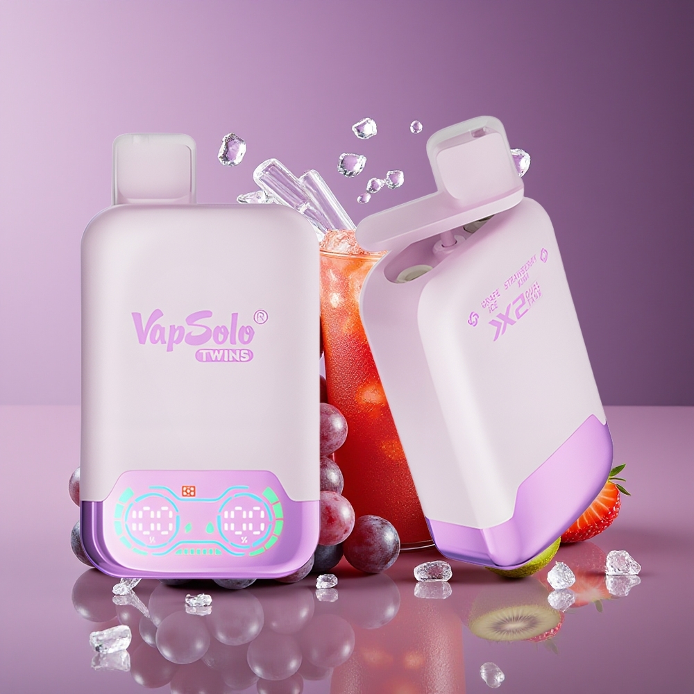 Vapsolo Twins 20000 Puffs 40ml Dual Tank Disposable Vape Grape Ice  Strawberry Kiwi Type-C