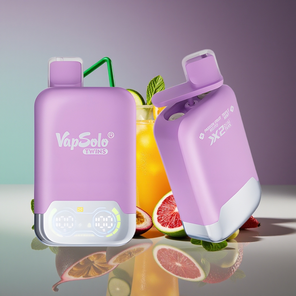 Vapsolo Twins 20000 Puffs 40ml Dual Tank Disposable Vape Passion Fruit Mojito  Triple Mint