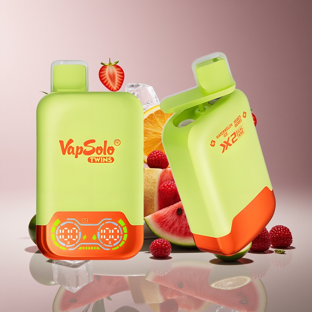Vapsolo Twins 20000 Puffs 40ml Dual Tank Disposable Vape Watermelon Ice  Mixed Berry