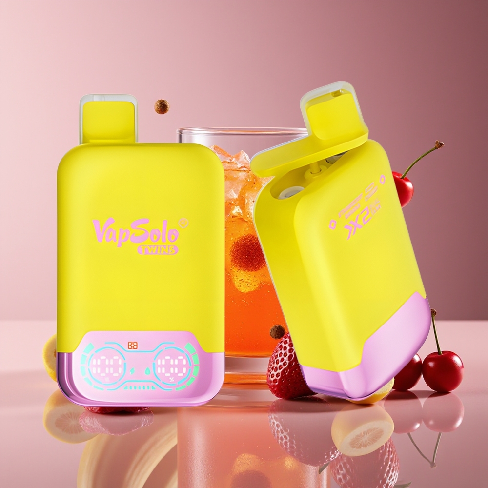 Vapsolo Twins 20000 Puffs 40ml Dual Tank Type-C Strawberry Banana  Fizzy Cherry Disposable Vape