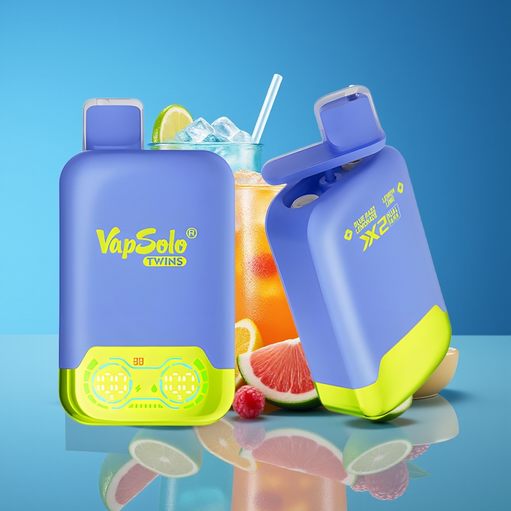 Vapsolo Twins 20000 Puffs Dual Tank Disposable Vape Blue Razz Lemonade  Lemon Lime Type-C