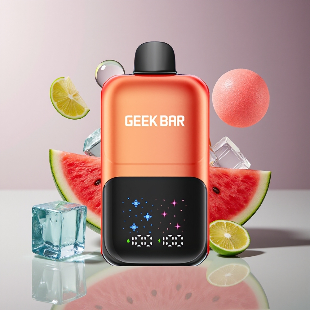 GEEK BAR 2GO 20mL 50000 Puffs Interactive Screen Dual Tank 5% Nic Salt Watermelon Bubble Gum Ice Disposable Vape