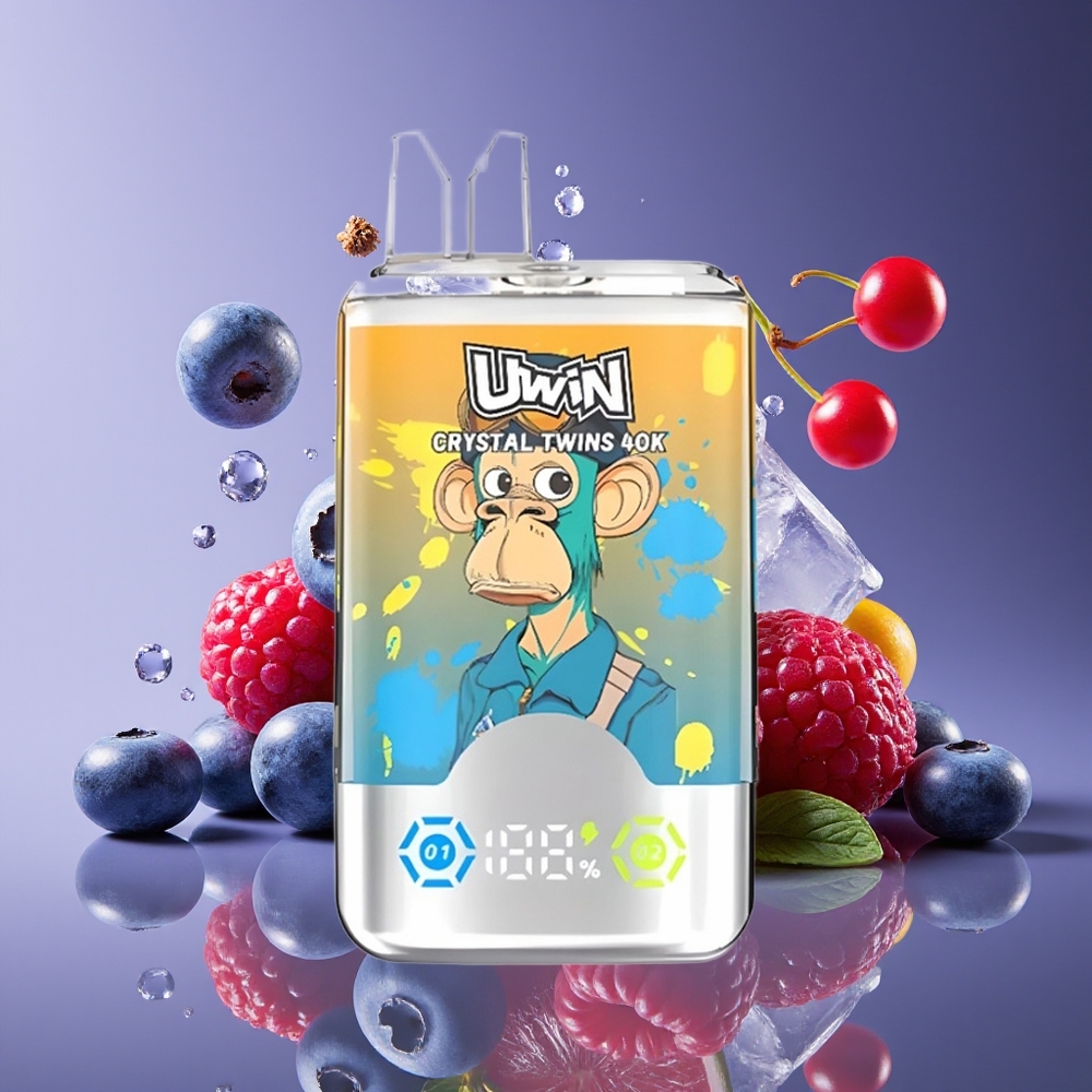 Uwin Crystal Twins 40000 Puffs 32ml Dual Flavor Rechargeable Disposable Vape Blueberry Raspberry Cherry Ice