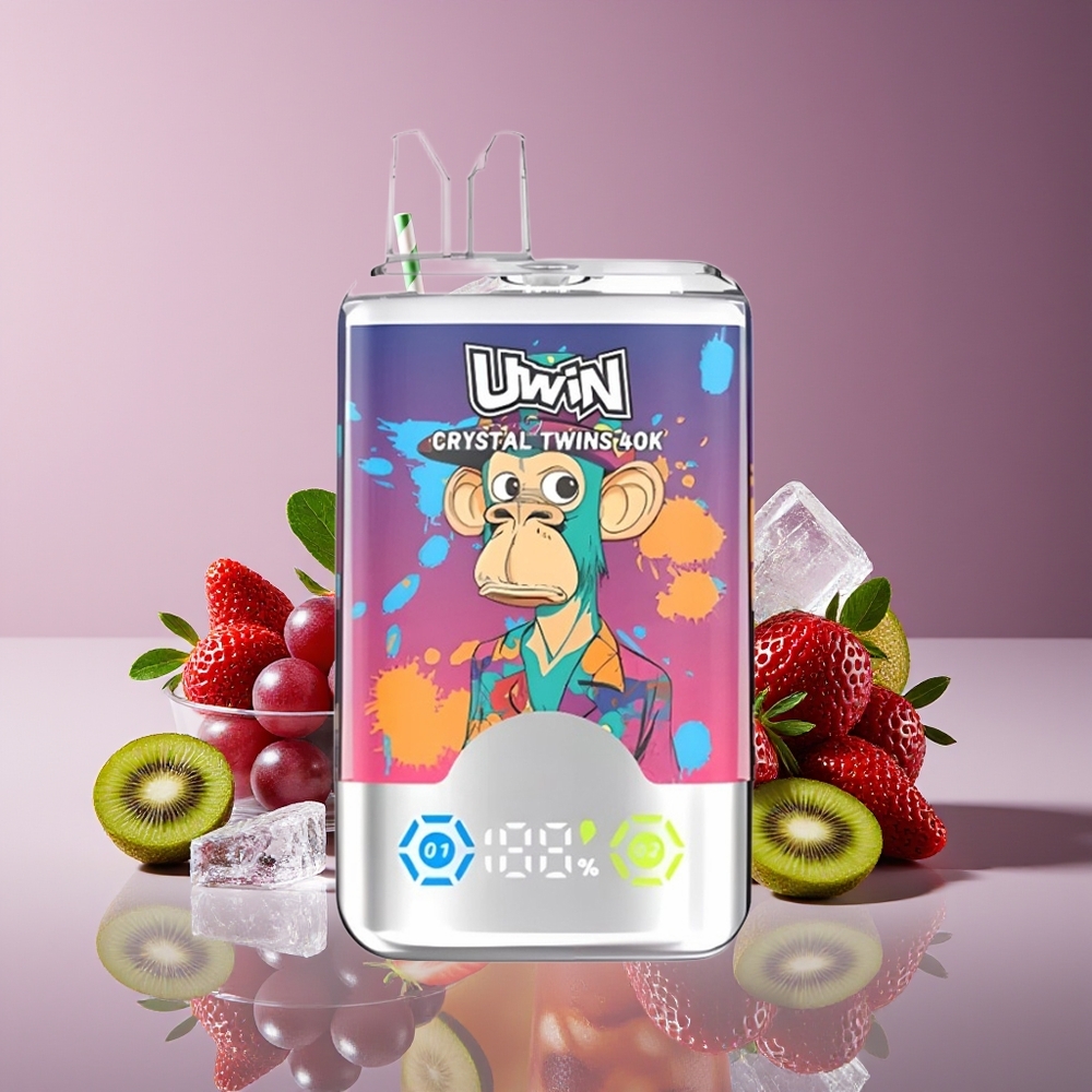 Uwin Crystal Twins 40000 Puffs 32ml Rechargeable Strawberry Kiwi Grape Ice Disposable Vape