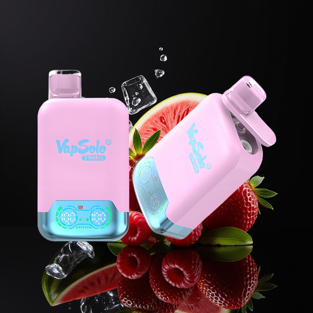 Vapsolo Twins 20000 Puffs 40ml Dual Tank Type-C Black Ice Dragon Fruit Strawberry Raspberry Watermelon